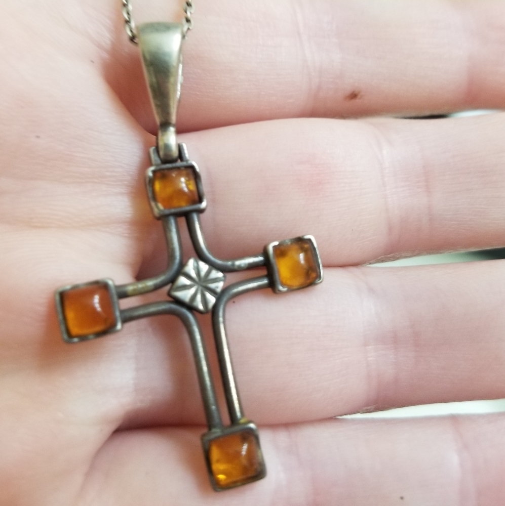 Amber-Colored Cross Necklace